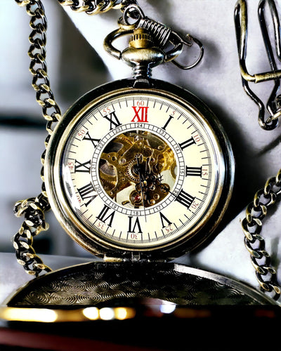 Pocket watch with visible mechanism – personalization option through engraving