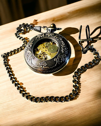 Pocket watch with visible mechanism – personalization option through engraving