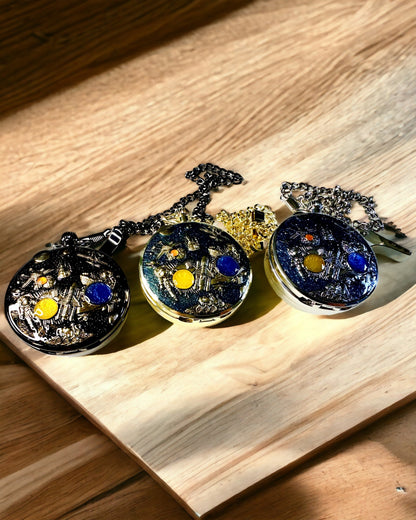 Pocket watch "Astrum Temporis" - Black frame. Customizable with engraving.