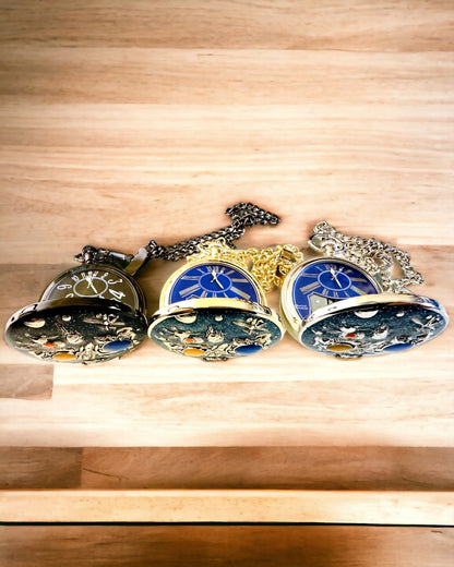 Pocket watch "Astrum Temporis" - Black frame. Customizable with engraving.