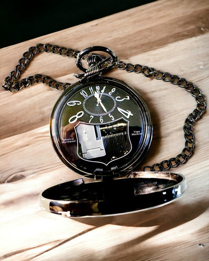 Pocket watch "Astrum Temporis" - Black frame. Customizable with engraving.