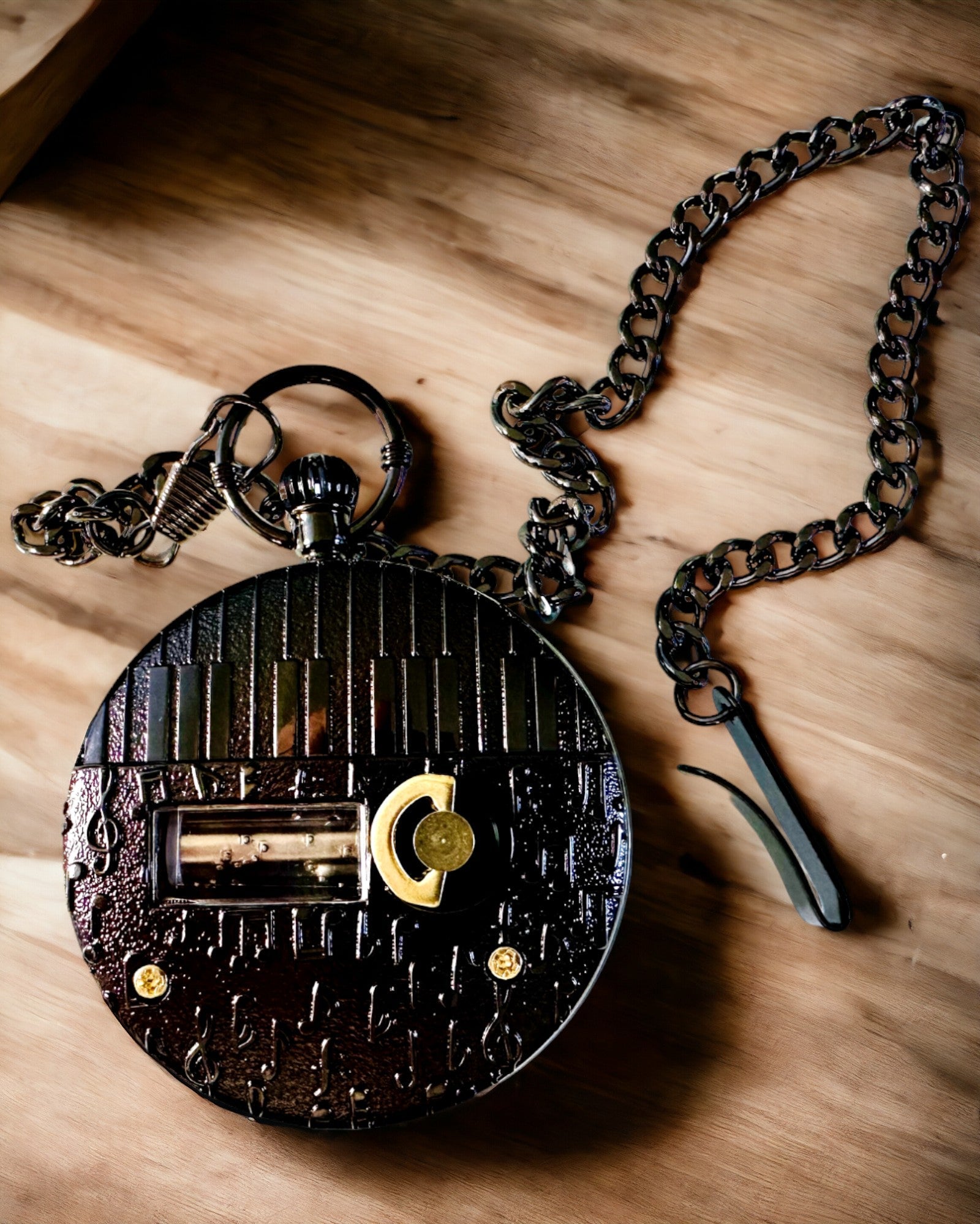 Pocket watch "Astrum Temporis" - Black frame. Customizable with engraving.