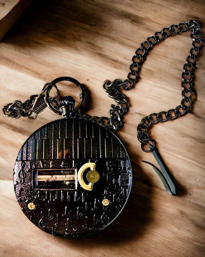 Pocket watch "Astrum Temporis" - Black frame. Customizable with engraving.