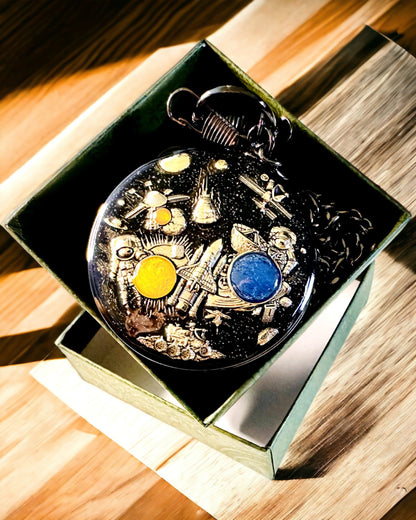 Pocket watch "Astrum Temporis" - Black frame. Customizable with engraving.