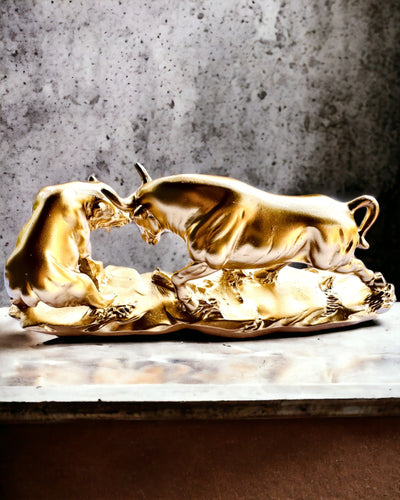 Duel of Titans - Decorative Sculpture Bull and Bear - personalization with engraving available - gold color