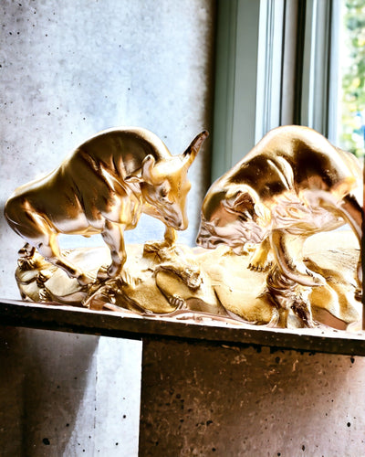 Duel of Titans - Decorative Sculpture Bull and Bear - personalization with engraving available - gold color