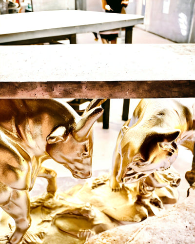 Duel of Titans - Decorative Sculpture Bull and Bear - personalization with engraving available - gold color