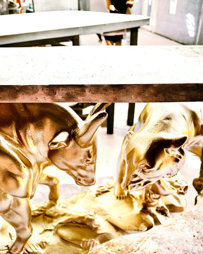 Duel of Titans - Decorative Sculpture Bull and Bear - personalization with engraving available - gold color