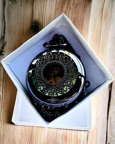 Pocket Watch "Eterna Elegance", personalized gift, engraving. Black color
