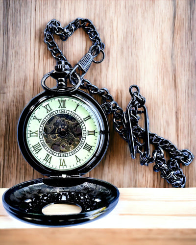 Pocket Watch "Eterna Elegance", personalized gift, engraving. Black color
