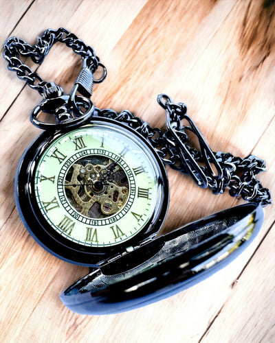 Pocket Watch "Eterna Elegance", personalized gift, engraving. Black color