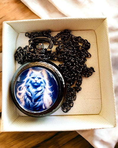 "Starry Cat" Pocket Watch with Engraving Option, 2 Color Variants Available