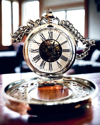 Silver pocket watch "Vintage Elegance" with personalization option by engraving
