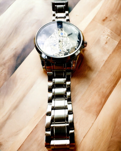 Elegant Men's Watch KIMSDUN Prestige Transparent Mechanism and Sporty Elegance, customizable with engraving