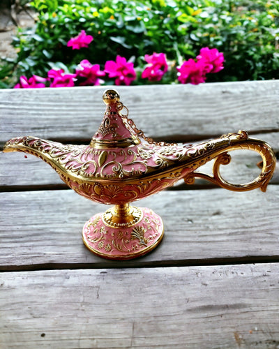 Magic Aladdin Lamp with Engraving Option - Pink Variant, interwoven with gold