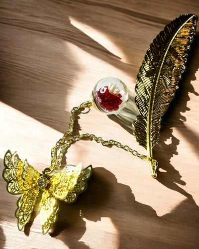 Creative Metal Bookmark Retro Vintage Bookmark - Feather and Butterfly in Baroque Style