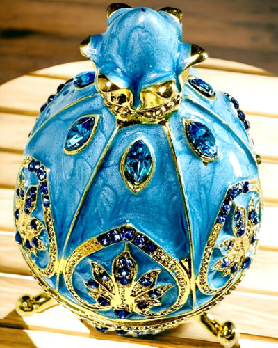 Heavenly Faberge Egg – Enameled Jewelry Organizer - sky blue color. Personalization with engraving