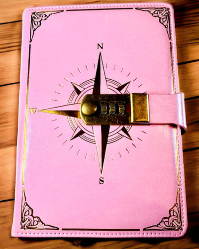 Premium Notebook with Combination Lock A5 - Vintage Style with Compass, Japanese Design, Stationery for Students and Business. Personalization with Engraving