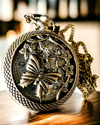 Pocket Watch "Butterfly Elegance" with Custom Engraving Option