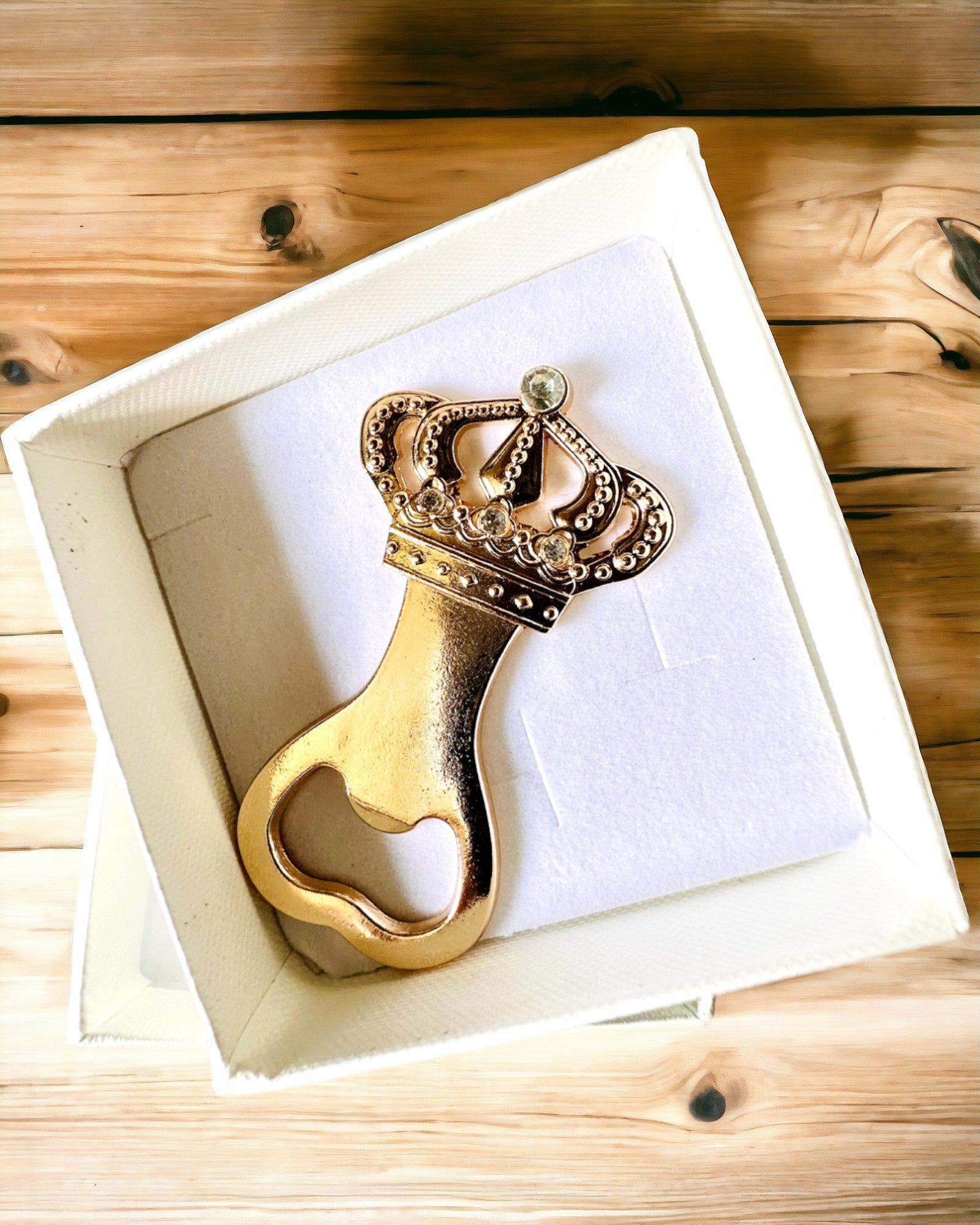 Golden "King's Crown" bottle opener, customizable with engraving