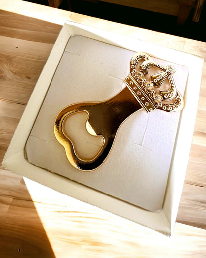 Golden "King's Crown" bottle opener, customizable with engraving