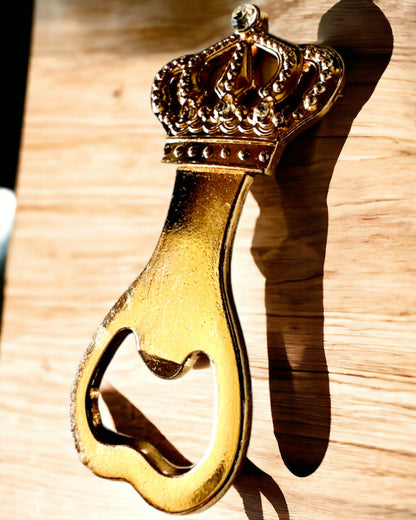 Golden "King's Crown" bottle opener, customizable with engraving