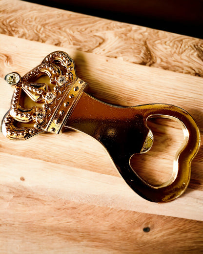 Golden "King's Crown" bottle opener, customizable with engraving