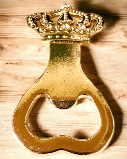 Golden "King's Crown" bottle opener, customizable with engraving