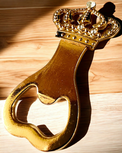 Golden "King's Crown" bottle opener, customizable with engraving