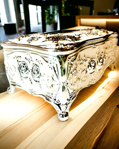Embossed Rose Pattern Tissue Box - Elegant Interior Accessory, white