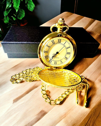 Golden Color Vintage Style Pocket Watch with Engravings – Elegant Men's Accessory, Perfect Gift Idea