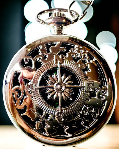 Pocket Compass Silver Color in Retro Style with Openwork Pattern – Elegant and Practical. Engraving