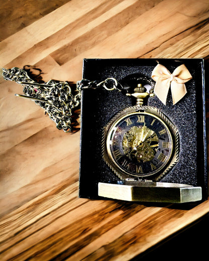 Classic Octagonal Brown Color Mechanical Pocket Watch in Steampunk Style - Timeless