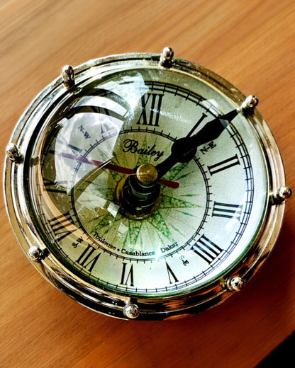 Bailey Compass Clock - Elegant Clock with Compass Motif with Engraving Option