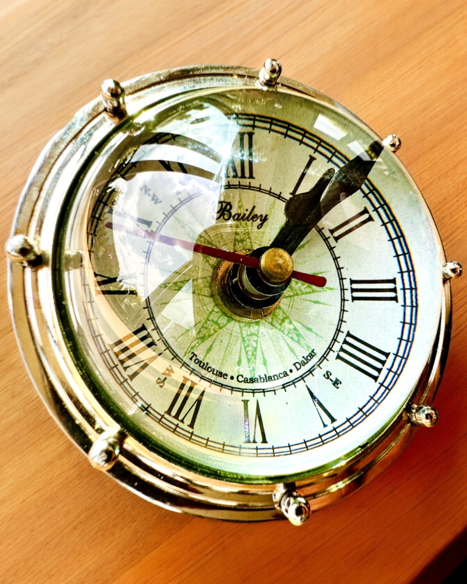Bailey Compass Clock - Elegant Clock with Compass Motif with Engraving Option