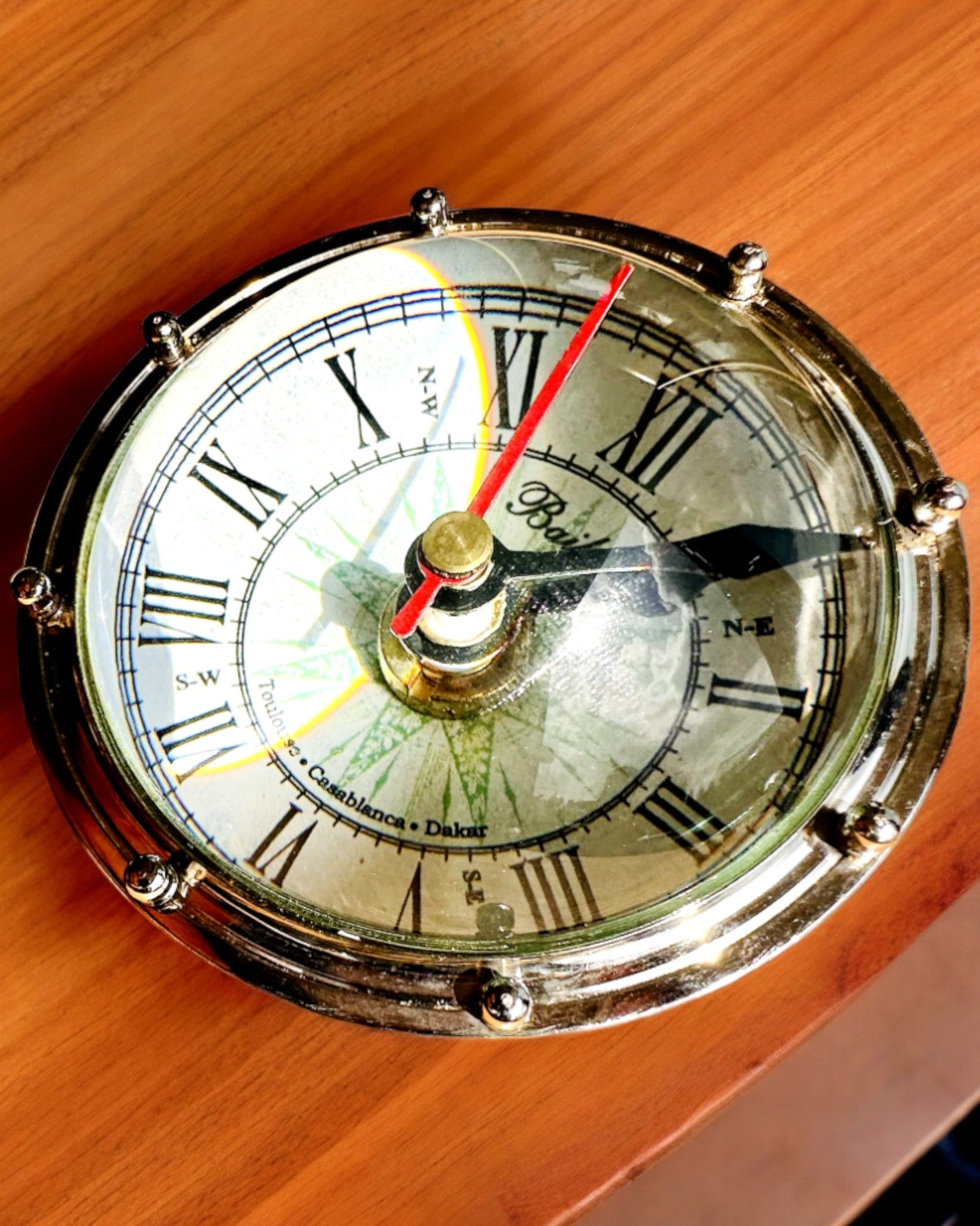 Bailey Compass Clock - Elegant Clock with Compass Motif with Engraving Option