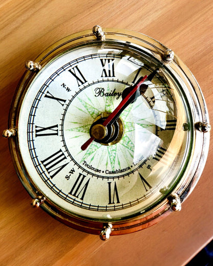 Bailey Compass Clock - Elegant Clock with Compass Motif with Engraving Option