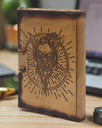 Noctis Sigil – Leather Notebook with Pentagram and Skull