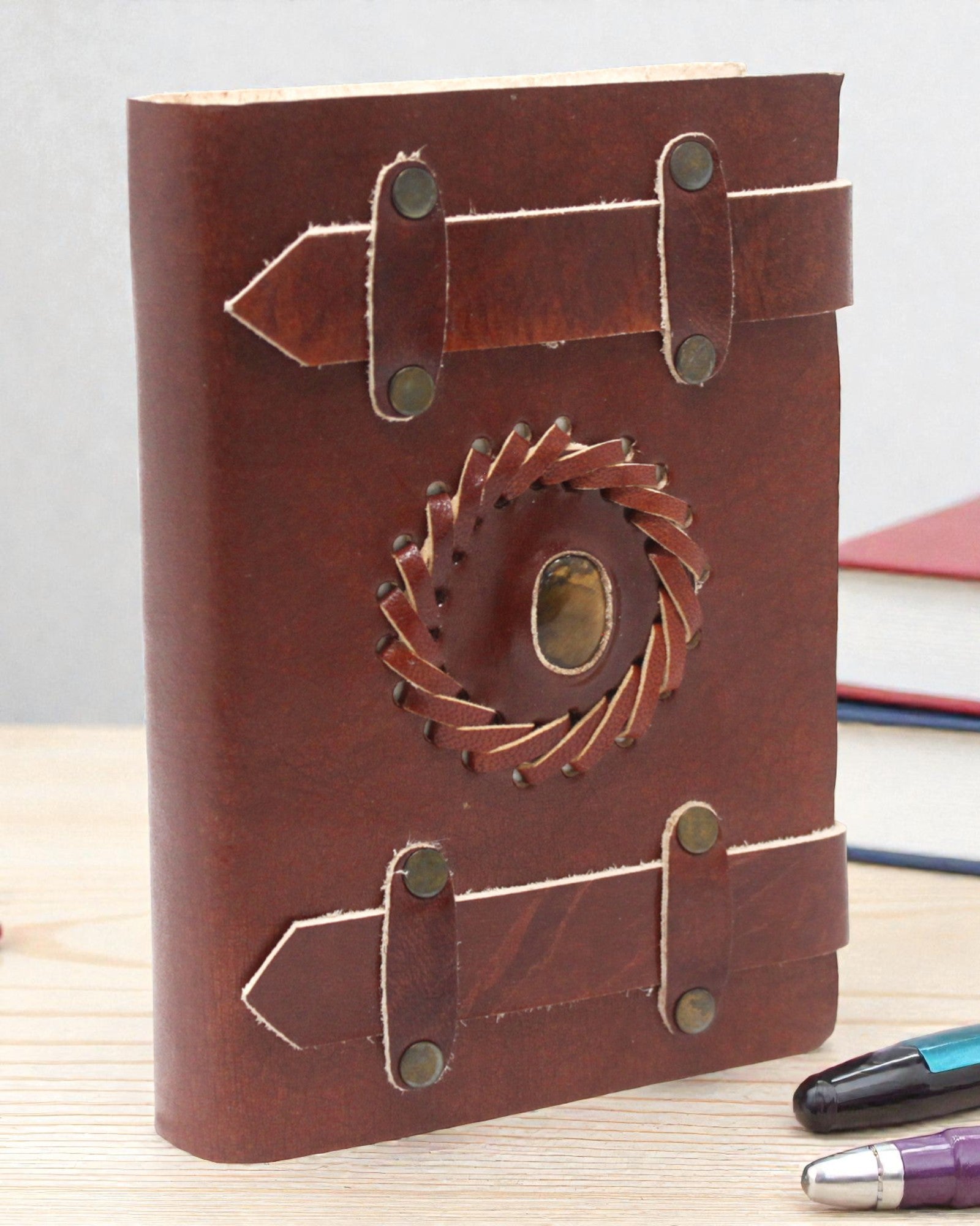Solaris Eye – Leather Notebook Tiger’s Eye with Double Straps