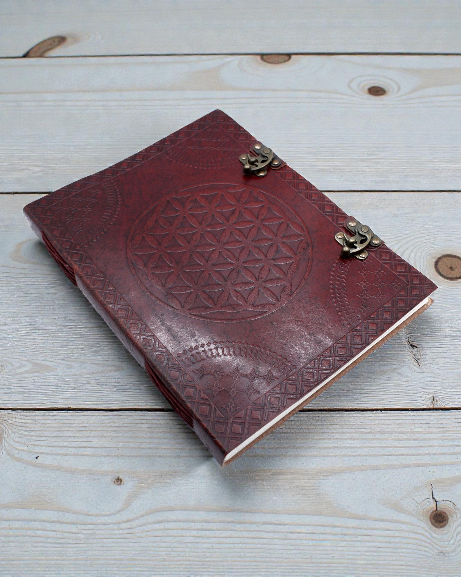 Leather Notebook Mandala of Life Grande – Hand-Embossed Flower of Life 25 × 33 cm