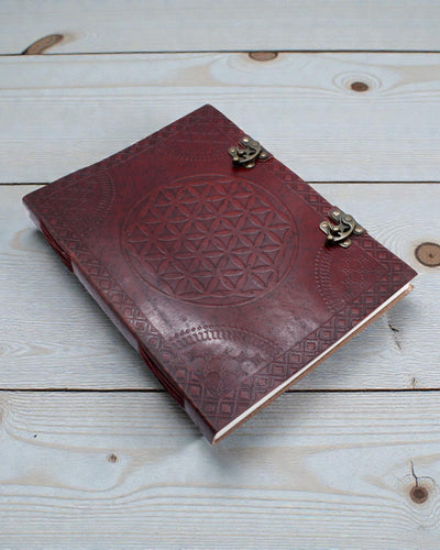 Leather Notebook Mandala of Life Grande – Hand-Embossed Flower of Life 25 × 33 cm