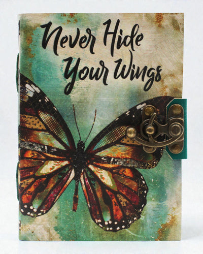 Leather Notebook Butterfly of Inspiration Never Hide Your Wings – 13 × 18 cm