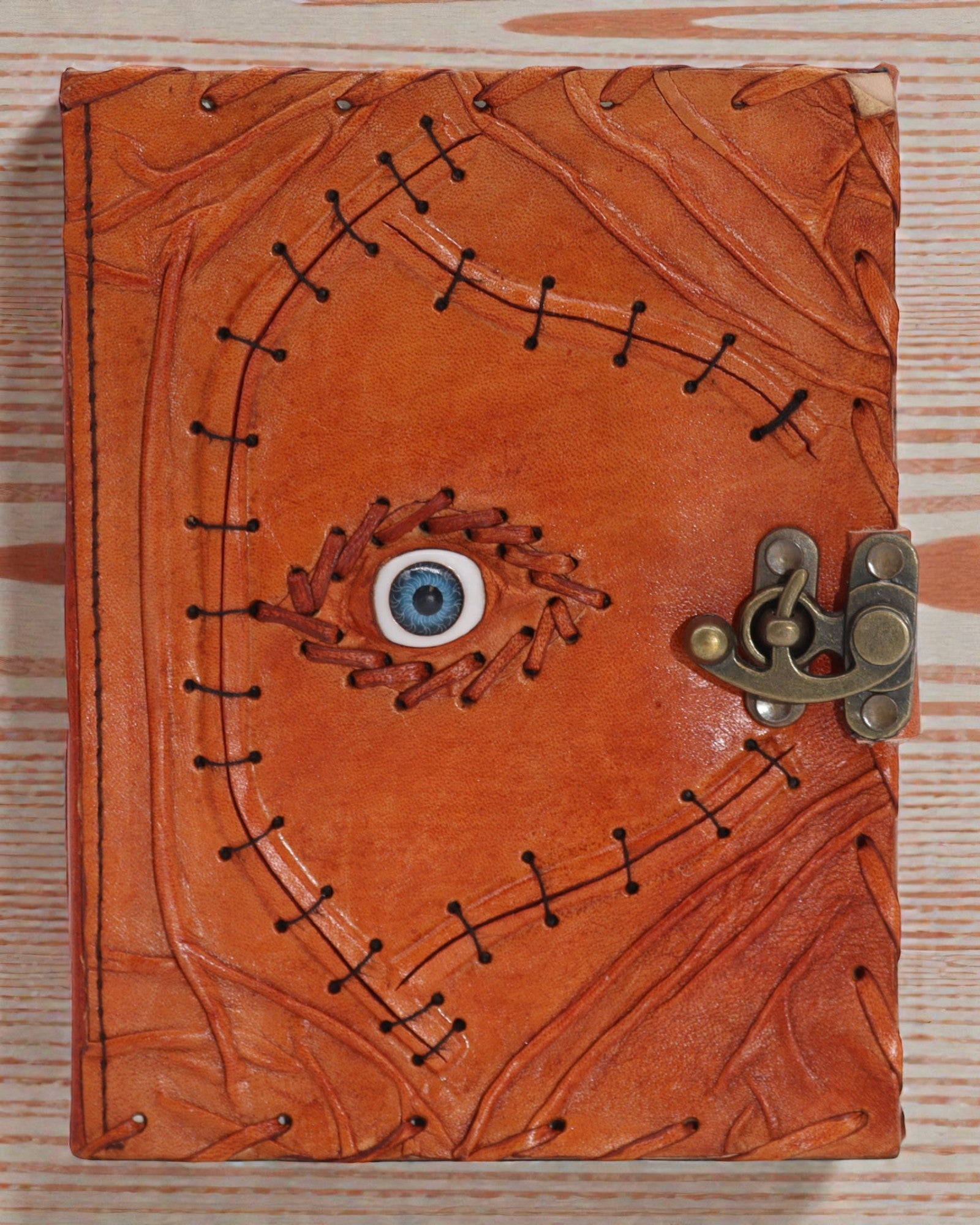Solarius Guard – Leather Notebook of the Evil Eye with Hand Stitching