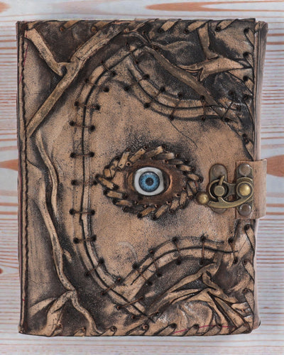 Brown Leather Notebook – Evil Eye – 17 × 12,5 cm | 160 pages, aged edges
