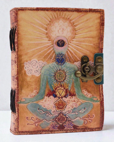 Leather Notebook Buddha and 7 Chakras – Mindfulness Journal 13 × 18 cm