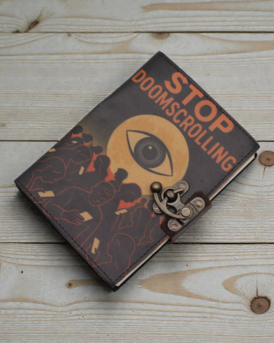 Leather Notebook with Print – Stop Doomscrolling (17,8 × 12,7 cm)