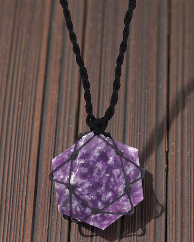Hexagon of Soothing – Macramé Necklace with Lepidolite