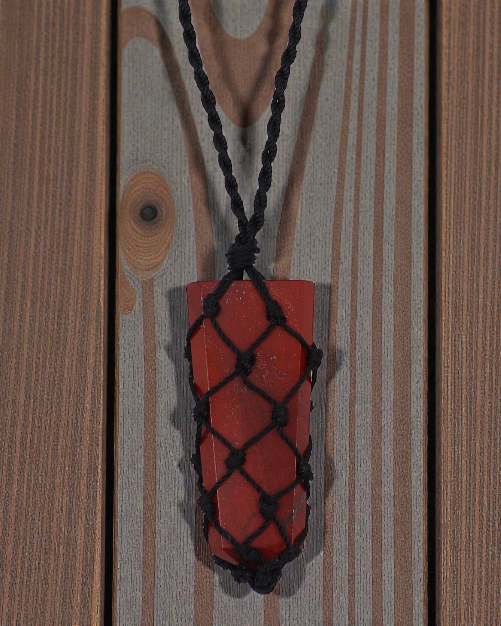 Crimson Power – Macramé Necklace with Red Point Jasper