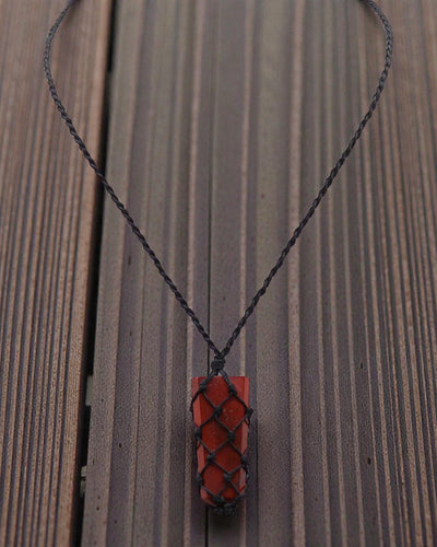 Crimson Power – Macramé Necklace with Red Point Jasper