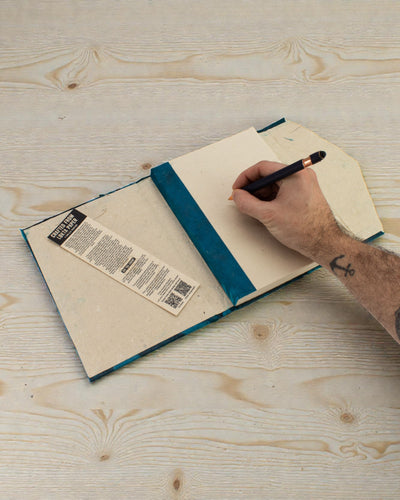 Large Lokta Notebook Bold Flowers – Navy Blue (45 sheets, 21 x 15 cm)